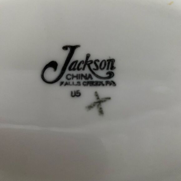 Jackson China 8 1/2” Restaurant Ware Oval Serving Bowl With Double Green Border - Picture 4 of 4